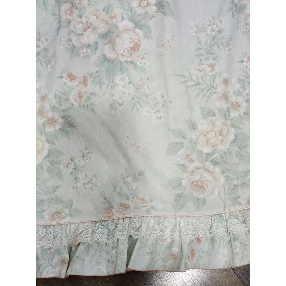 Vintage J.P. Stevens floral full flat sheet ruffle lace mint green 82x94